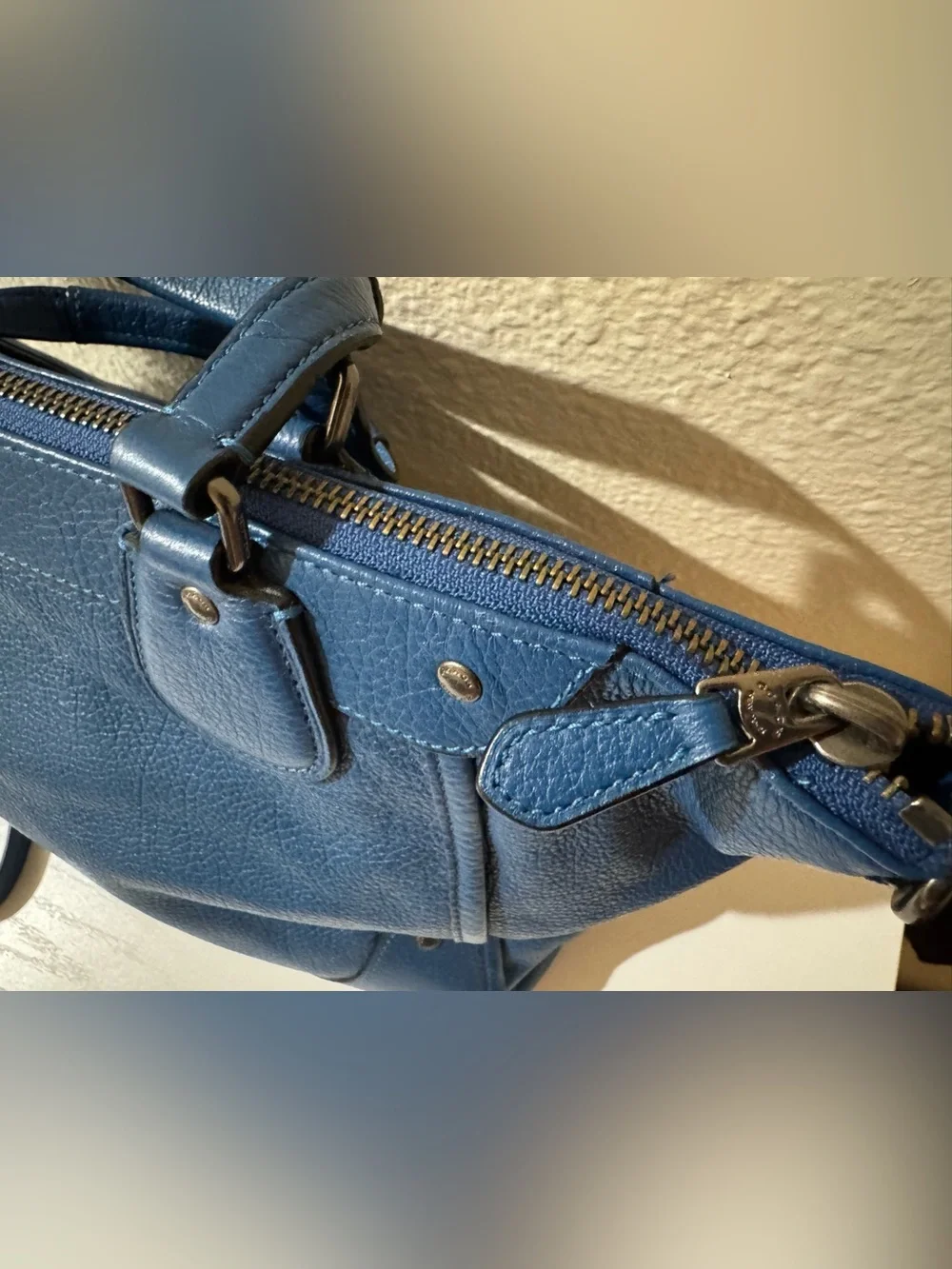 Coach Blue Pebble Leather Satchel